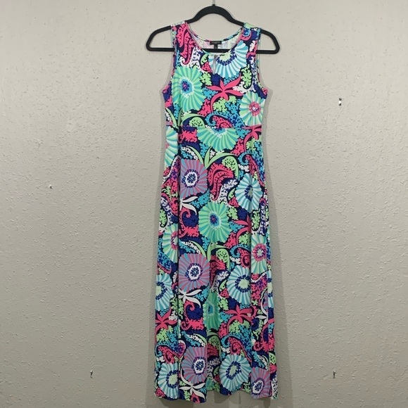 Talbots FILIGREE FLORAL JERSEY MAXI DRESS Sleeveless size Small petite - Picture 1 of 15